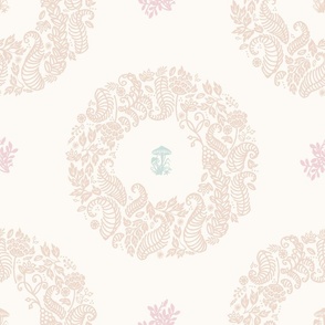 Scandi wreath_pink and natural (pastel)_Large botanical garden for traditional nursery/home decor.