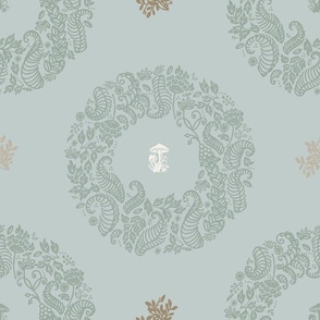 Floral scandi wreath_grey on gray_traditional botany decor for shabby chic bedding and wallpaper_large print.