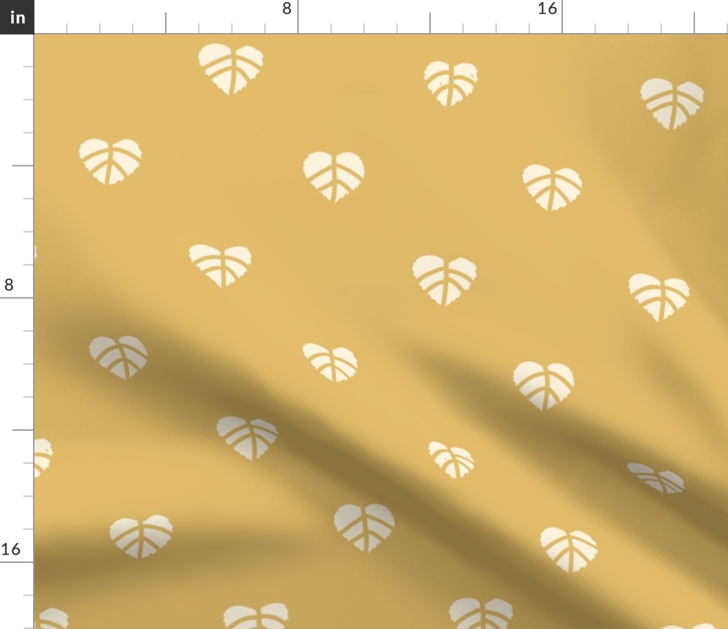 Aspen Love Large - Autumn Aspen Heart-Shaped Leaves in Cream White and Gold Yellow Ochre Print (24 inch wide repeat)