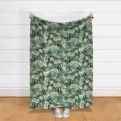 vintage tropical passionflowers reconstructed by robert john thorton, antiqued green leaves and nostalgic beautiful tropical jungle blossoms teal double layer