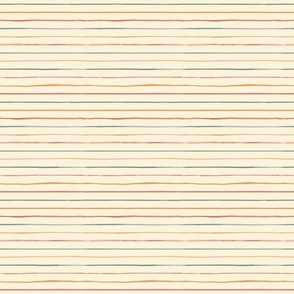 Wild Autumn Stripes Small - Handpainted Watercolor Stripes Blender Print in Teal Aqua Blue, Coral Orange, Gold Yellow Ochre on a Cream Off White Background (6 inch wide repeat)