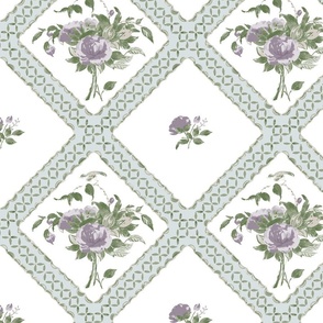 Canton Rose tiled bouquet, seafoam green, purple, olive, and white