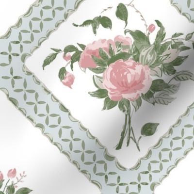 Canton Rose tiled bouquet, seafoam green, pink, olive, and white