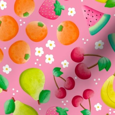Large Scale Tropical Fruit Toss on Pink