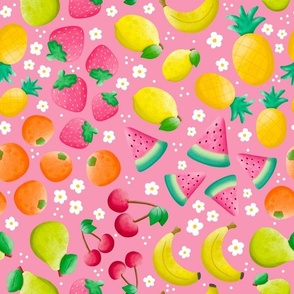 Large Scale Tropical Fruit Toss on Pink