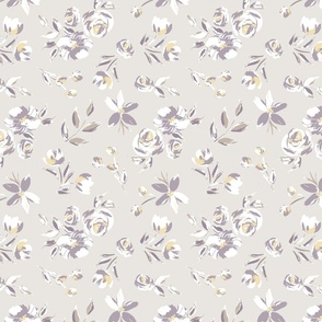 Felicity floral, taupe, purple, and yellow
