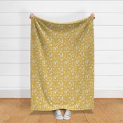 Felicity floral, mustard yellow, taupe, and white