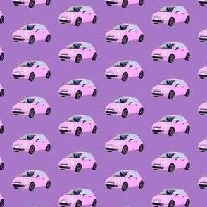 Le chat noir driving a pink cinquecento on purple 