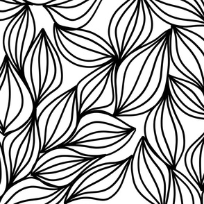 BLACK OUTLINE LEAVES WHITE