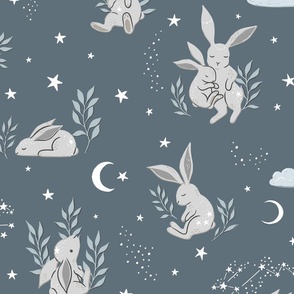 Star Bunny Dreams - on Dark Blue (Large Scale)