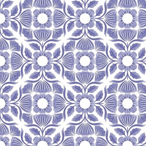 Medium Block Print Floral Tile, Blue Lavender