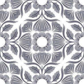 Jumbo Block Print Floral Tile, Gray