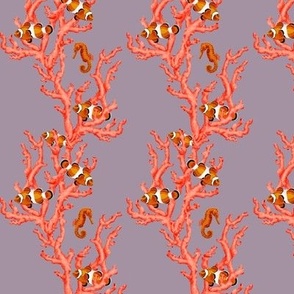 Sea coral and clownfish on mauve 