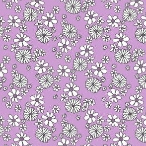 MINI 90s flower gen z fabric - cute girls 90s flower power design purple