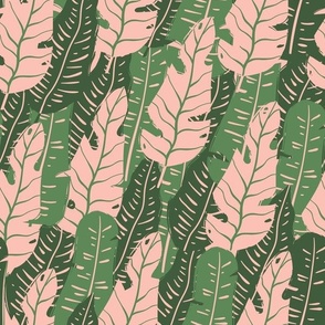 Pink and Green Overlapping Tropical Banana Leaves - Coordinate 7 of 11
