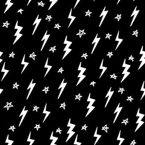SMALL bolts and stars fabric - black and white rock y2k kids design
