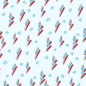 SMALL blue and red bolts and stars fabric - lightning bolt design