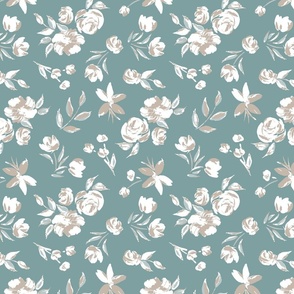 Felicity floral, teal and taupe