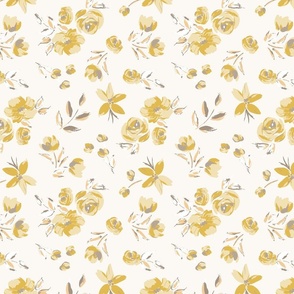 Felicity floral, mustard yellow and taupe