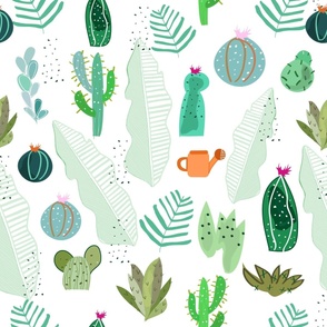 Cactus and flowers tropical pattern