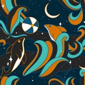 Summer Nights Dolphin Beach Ball Starry Moon Aesthetic Vacation Pattern