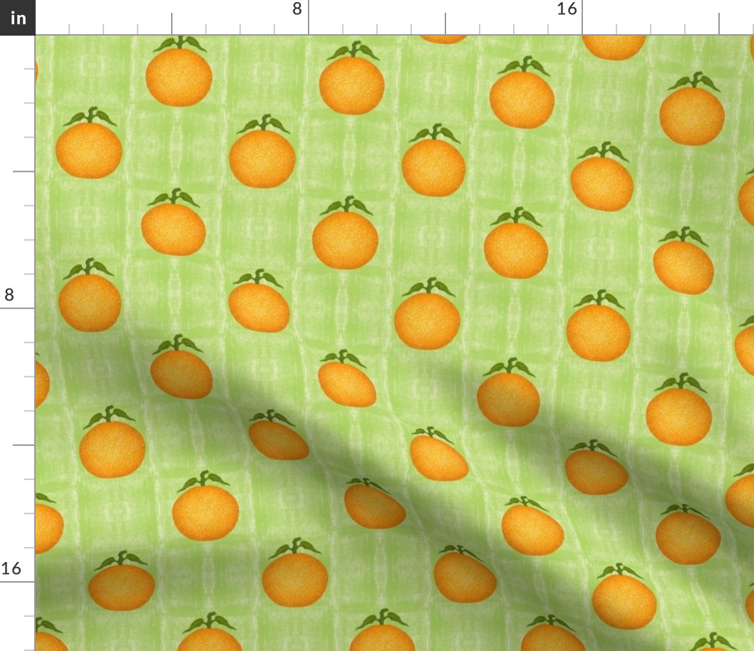Orange Grove - Oranges on a Bright Green Background 