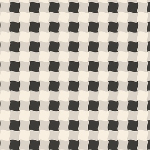 Groovy Gingham Cream Shadow - Medium scale - White and Black Modern Funky Contrast Block Pattern