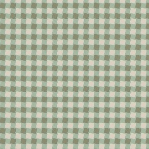 Groovy Gingham Sage & Stone - XS scale -  Soft Muted Pastel Mint Green Cream Grey Funky Retro