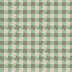 Groovy Gingham Sage & Stone - Small Scale -  Soft Muted Pastel Mint Green Cream Grey Funky Retro