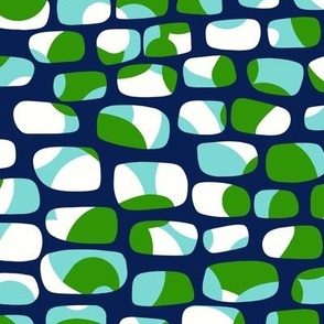 Mossy Stone Wall - Green & Blue on Navy - 12in