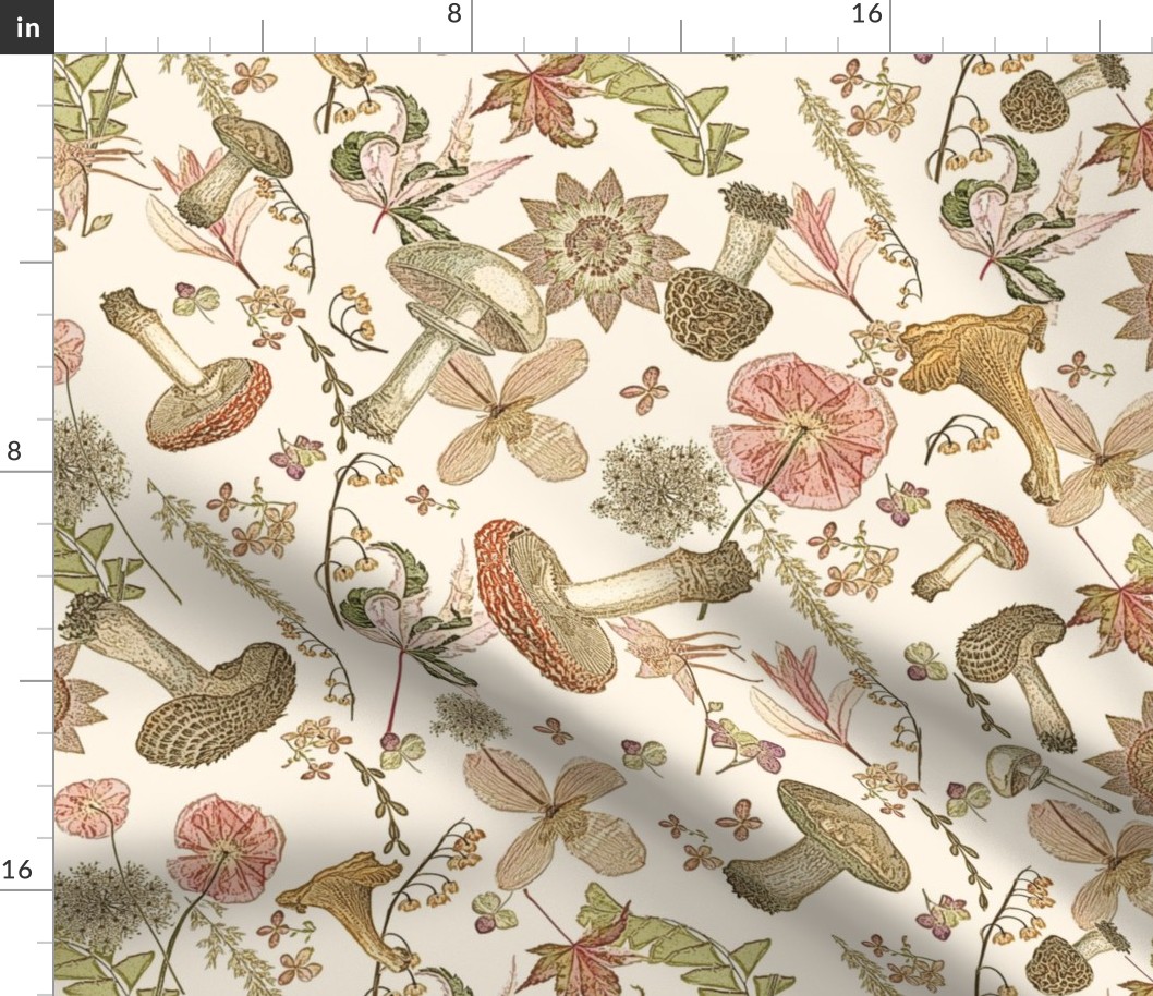 mushroom flowers toile