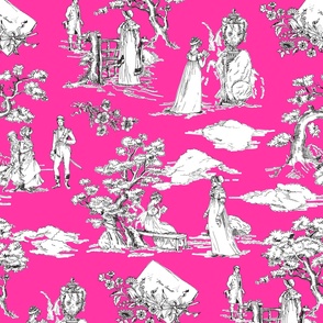 Time Travel - Jane Austen Toile de Jouy - Bright Pink - Large Scale