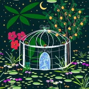 8 inch Victorian Greenhouse for quilting - green background