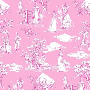 Time Travel - Jane Austen Toile de Jouy - Pink on Pink - Large Scale