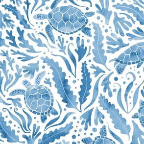 turtles and seaweed blue - large scale