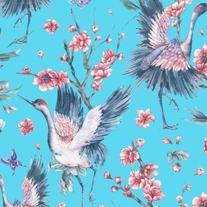 Blue sakura and crane