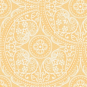 off-white ornaments on a  sunshine yellow background -  large scale