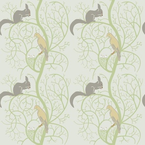 CFA Voysey Squirrel and Birds in Tree  Art Deco Vintage Arts and Crafts Lt Palette