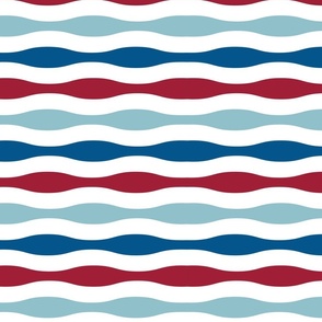 Nautical Sea Waves - Red, White and Blue on White (Nautical Escape Collection)