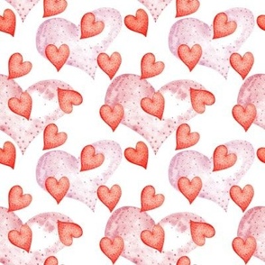 Watercolor seamless pattern of hearts. Cute pink print for textile, fabrics