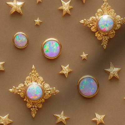 White Opal and Gold Fancy Rivets