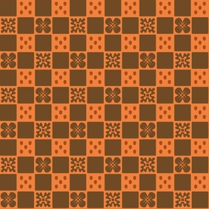 orange check with abstract flowers