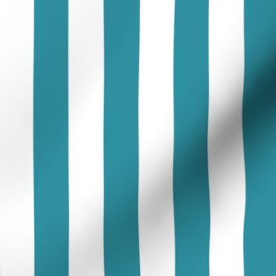 46 Lagoon - Vertical Stripes- 1 Inch- Awning Stripes- Cabana Stripes- Petal Solids Coordinate- Turquoise Blue- Summer- Medium