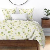 Watercolor painted Lady´s Mantle green botanical bedding fabric on white 
