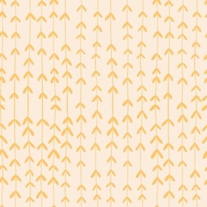 Hand-drawn or painted yellow stripes with leaves on cream 