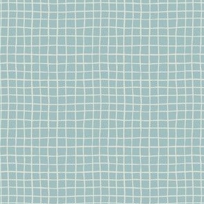 Plaid checked in blue and cream white handdrawn | small scale