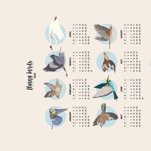 Flying Birds Calendar 2024 in blue circles
