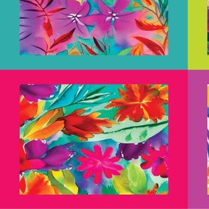 Bold Bright Flowers Watercolor cut/sew placemats 54" 