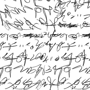 Asemic writing black and white-horizontal
