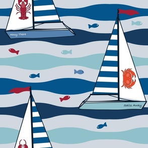 Nautical Sail Away Escape (Sail boats and fish on the sea)